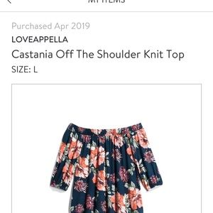 Loveappella off the shoulder top. Stitch fix purge